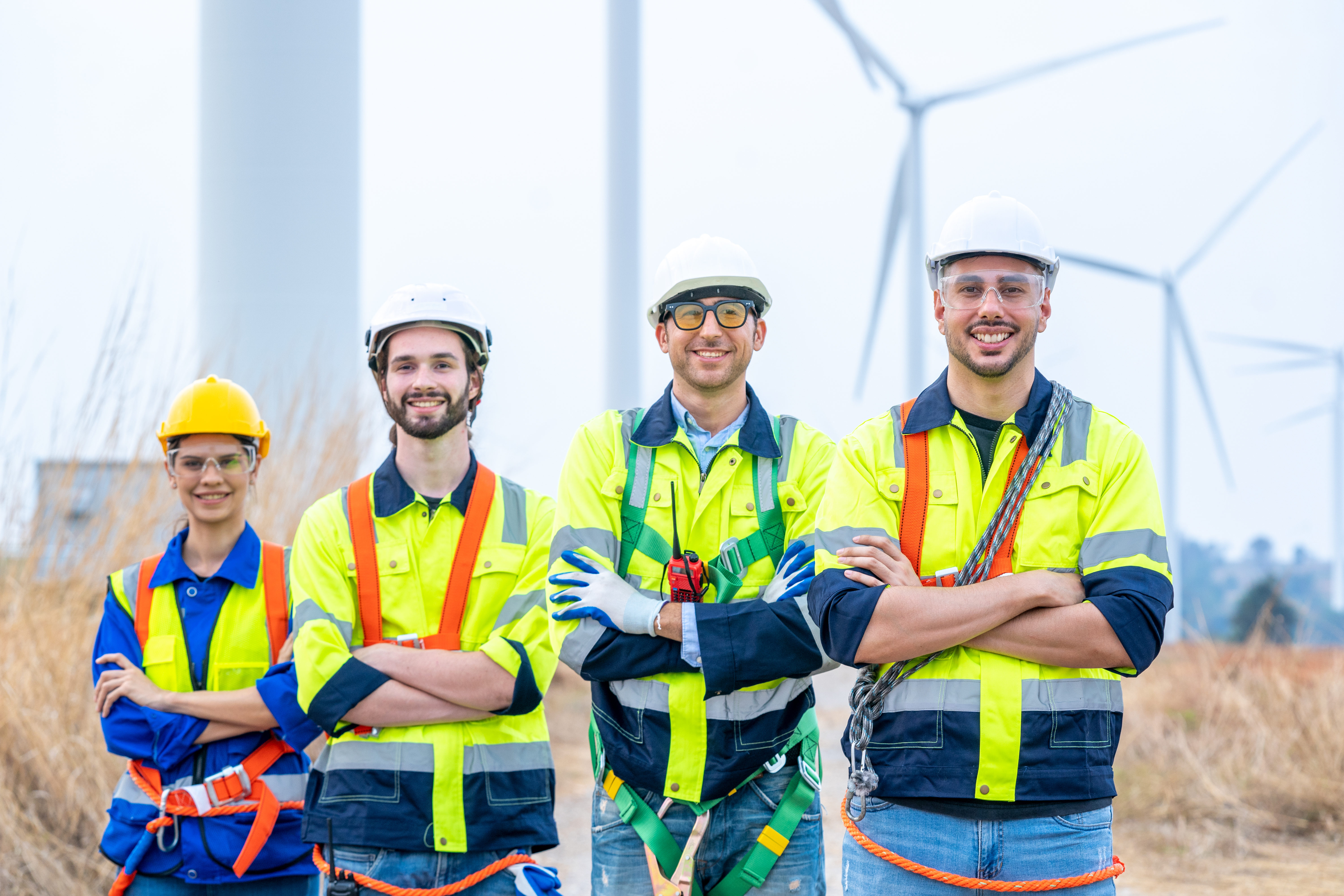 Engineer working at renewable energy farm.